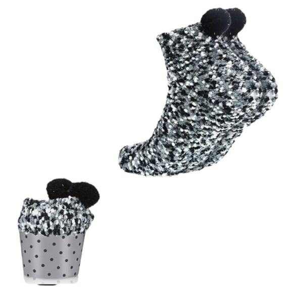 2 Pairs Black White Gray Soft Cupcake Socks One Size - Picture 1 of 10